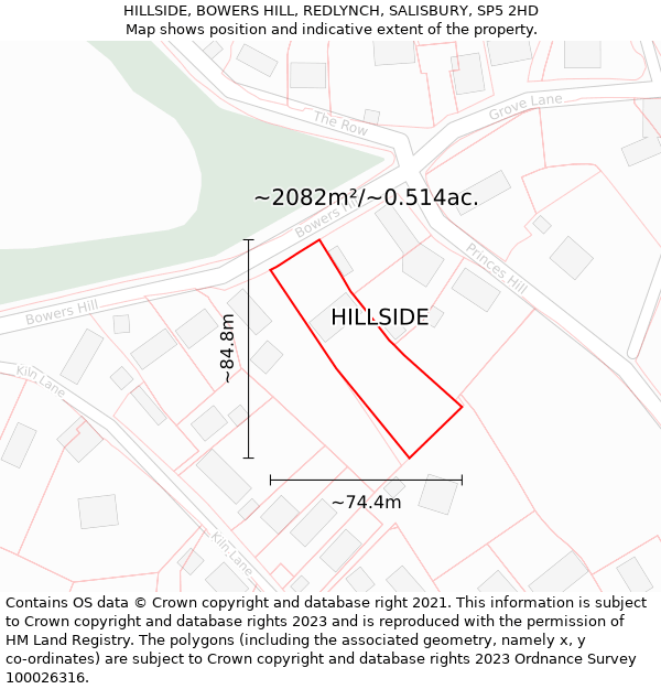 HILLSIDE, BOWERS HILL, REDLYNCH, SALISBURY, SP5 2HD: Plot and title map