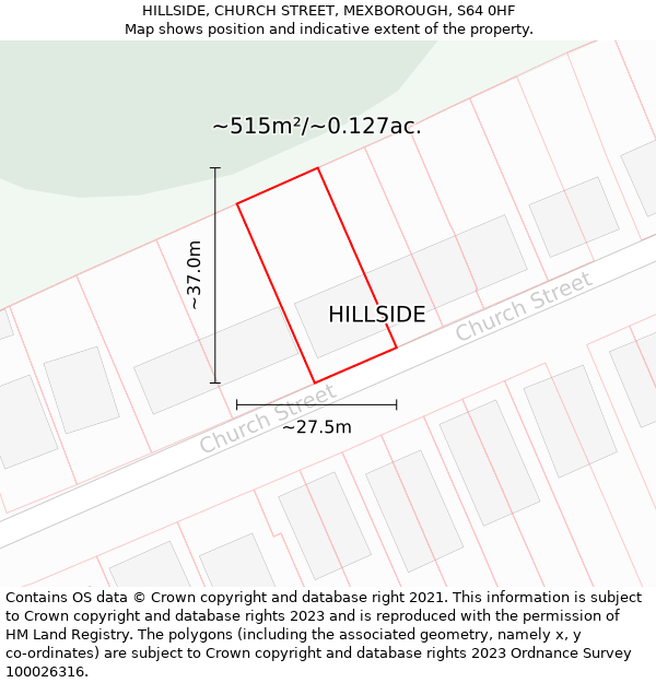 HILLSIDE, CHURCH STREET, MEXBOROUGH, S64 0HF: Plot and title map