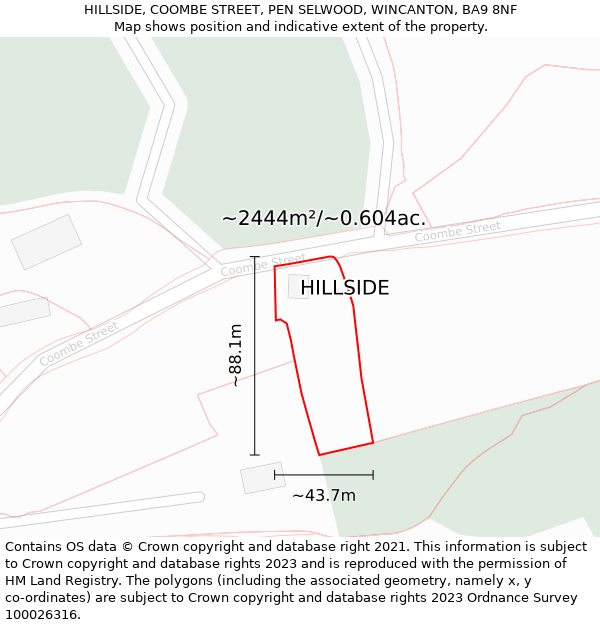 HILLSIDE, COOMBE STREET, PEN SELWOOD, WINCANTON, BA9 8NF: Plot and title map