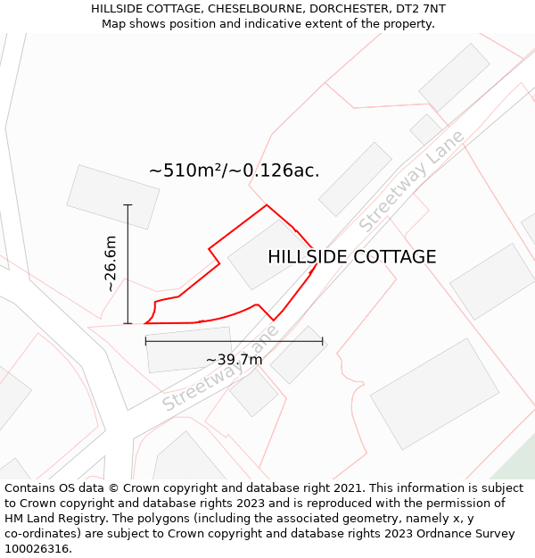 HILLSIDE COTTAGE, CHESELBOURNE, DORCHESTER, DT2 7NT: Plot and title map