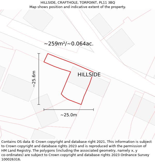 HILLSIDE, CRAFTHOLE, TORPOINT, PL11 3BQ: Plot and title map