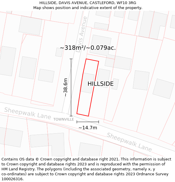 HILLSIDE, DAVIS AVENUE, CASTLEFORD, WF10 3RG: Plot and title map