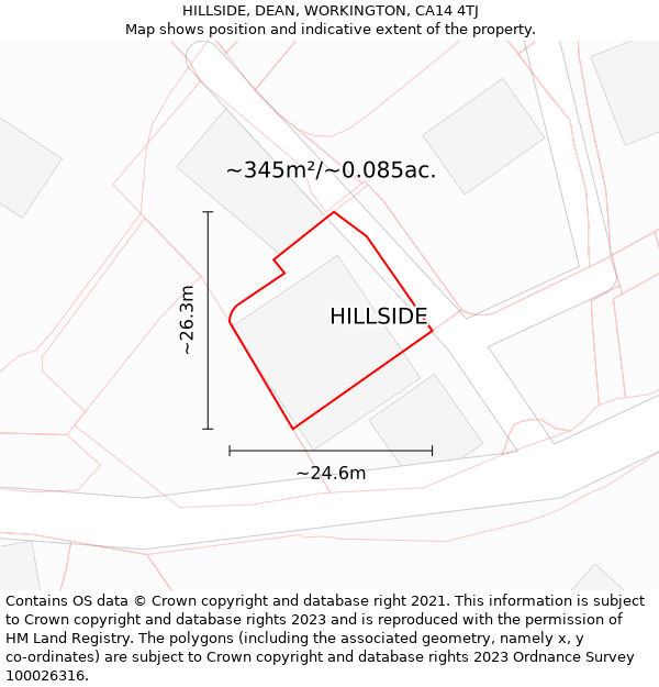 HILLSIDE, DEAN, WORKINGTON, CA14 4TJ: Plot and title map