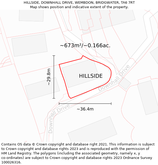 HILLSIDE, DOWNHALL DRIVE, WEMBDON, BRIDGWATER, TA6 7RT: Plot and title map