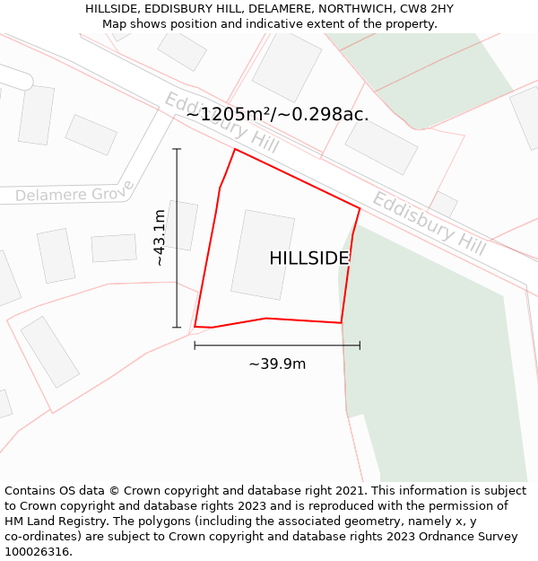 HILLSIDE, EDDISBURY HILL, DELAMERE, NORTHWICH, CW8 2HY: Plot and title map