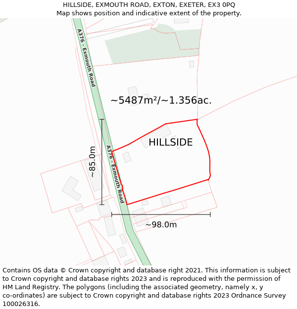 HILLSIDE, EXMOUTH ROAD, EXTON, EXETER, EX3 0PQ: Plot and title map