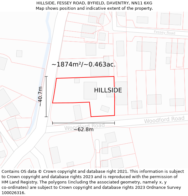 HILLSIDE, FESSEY ROAD, BYFIELD, DAVENTRY, NN11 6XG: Plot and title map