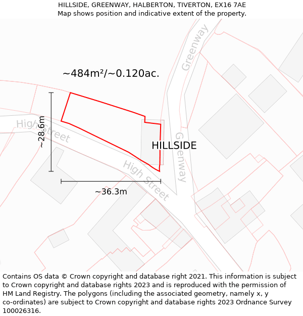 HILLSIDE, GREENWAY, HALBERTON, TIVERTON, EX16 7AE: Plot and title map