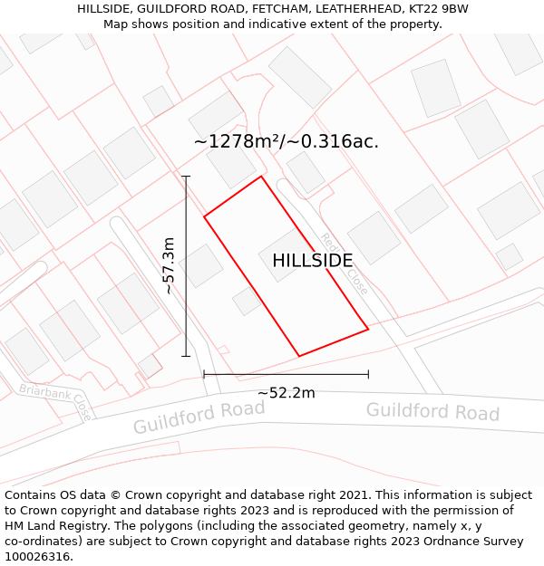 HILLSIDE, GUILDFORD ROAD, FETCHAM, LEATHERHEAD, KT22 9BW: Plot and title map