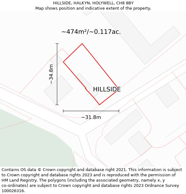 HILLSIDE, HALKYN, HOLYWELL, CH8 8BY: Plot and title map