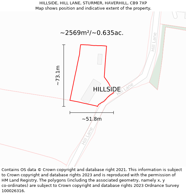 HILLSIDE, HILL LANE, STURMER, HAVERHILL, CB9 7XP: Plot and title map