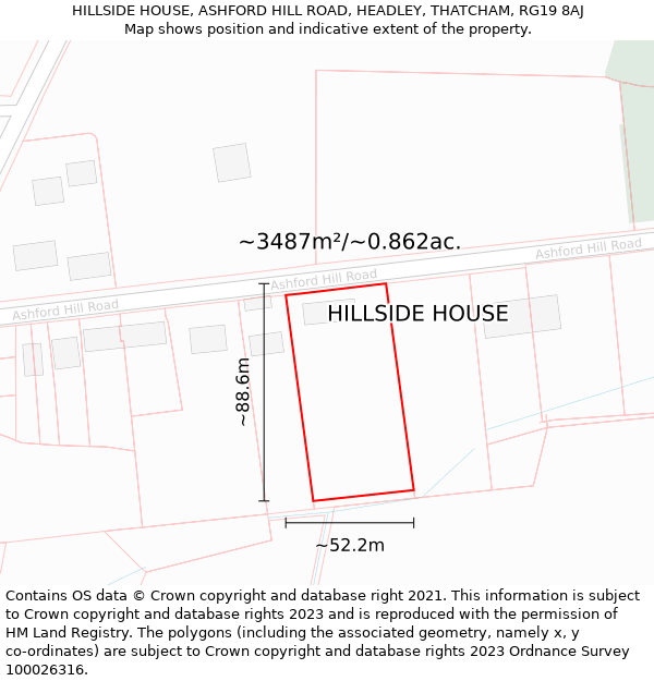 HILLSIDE HOUSE, ASHFORD HILL ROAD, HEADLEY, THATCHAM, RG19 8AJ: Plot and title map