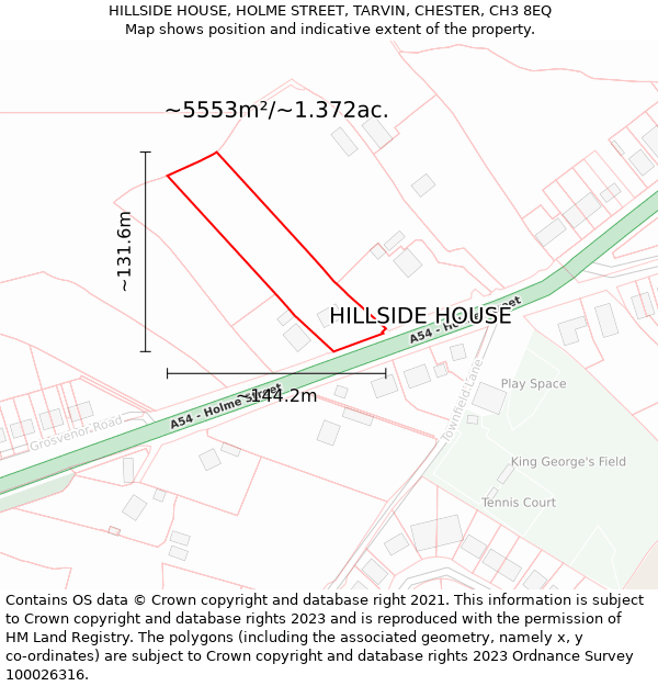 HILLSIDE HOUSE, HOLME STREET, TARVIN, CHESTER, CH3 8EQ: Plot and title map