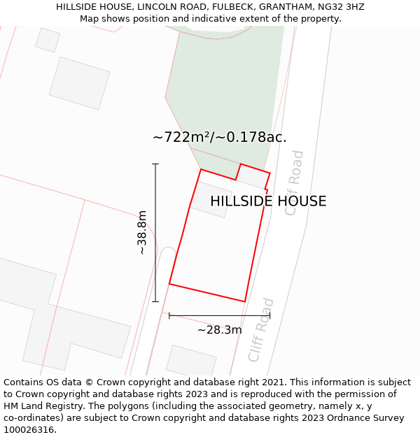 HILLSIDE HOUSE, LINCOLN ROAD, FULBECK, GRANTHAM, NG32 3HZ: Plot and title map