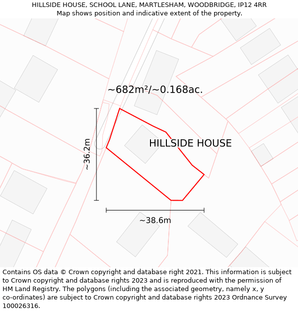 HILLSIDE HOUSE, SCHOOL LANE, MARTLESHAM, WOODBRIDGE, IP12 4RR: Plot and title map
