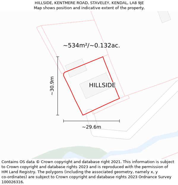 HILLSIDE, KENTMERE ROAD, STAVELEY, KENDAL, LA8 9JE: Plot and title map