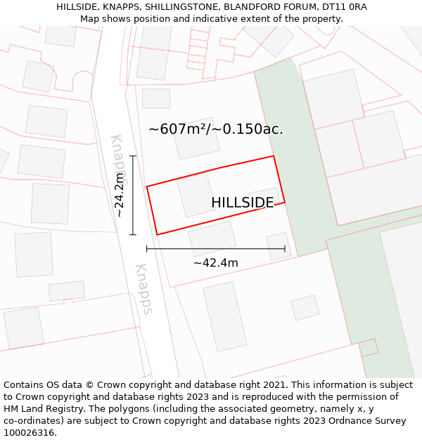 HILLSIDE, KNAPPS, SHILLINGSTONE, BLANDFORD FORUM, DT11 0RA: Plot and title map