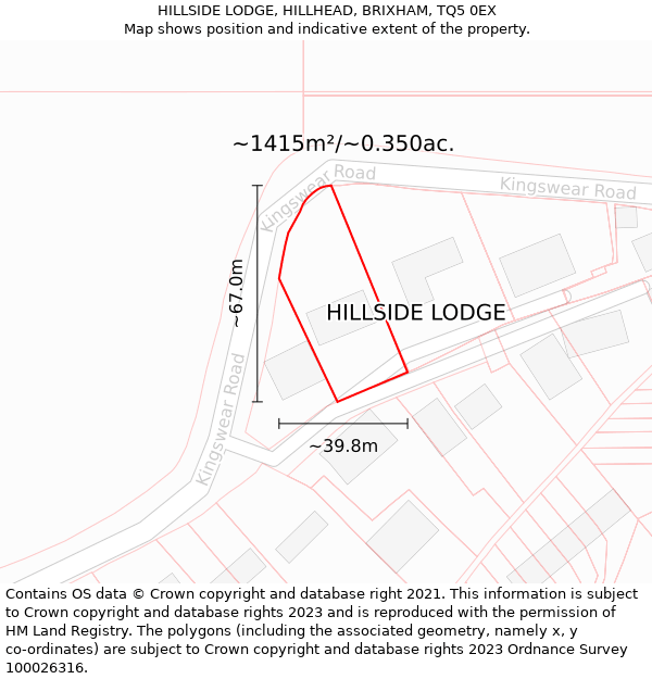 HILLSIDE LODGE, HILLHEAD, BRIXHAM, TQ5 0EX: Plot and title map