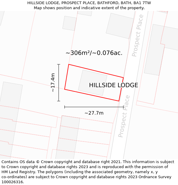 HILLSIDE LODGE, PROSPECT PLACE, BATHFORD, BATH, BA1 7TW: Plot and title map