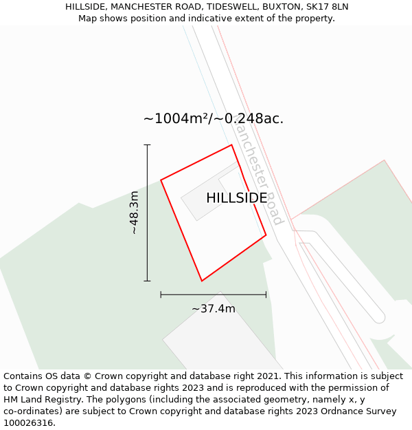 HILLSIDE, MANCHESTER ROAD, TIDESWELL, BUXTON, SK17 8LN: Plot and title map