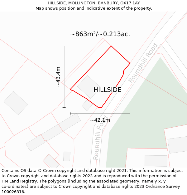 HILLSIDE, MOLLINGTON, BANBURY, OX17 1AY: Plot and title map