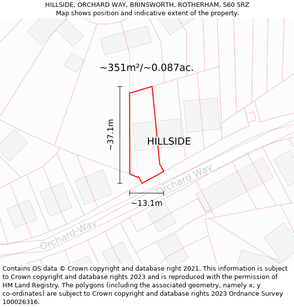 HILLSIDE, ORCHARD WAY, BRINSWORTH, ROTHERHAM, S60 5RZ: Plot and title map