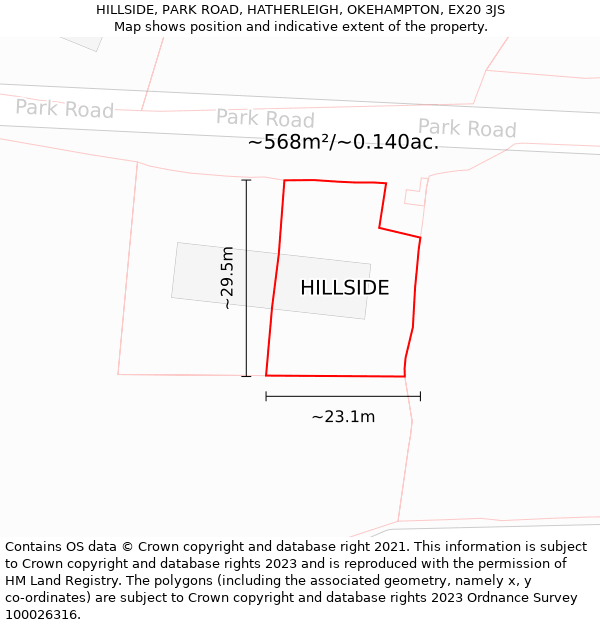 HILLSIDE, PARK ROAD, HATHERLEIGH, OKEHAMPTON, EX20 3JS: Plot and title map