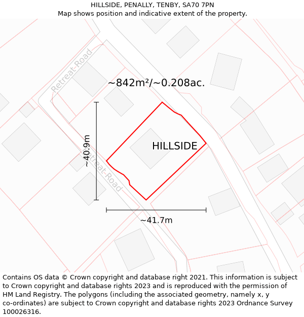 HILLSIDE, PENALLY, TENBY, SA70 7PN: Plot and title map