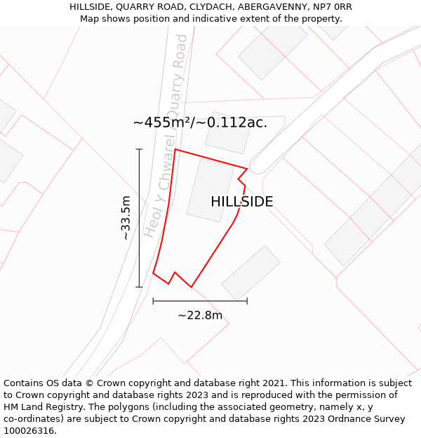 HILLSIDE, QUARRY ROAD, CLYDACH, ABERGAVENNY, NP7 0RR: Plot and title map