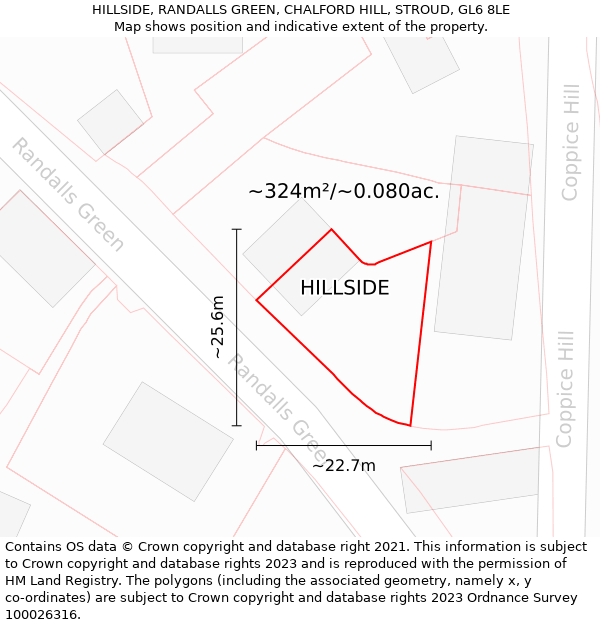 HILLSIDE, RANDALLS GREEN, CHALFORD HILL, STROUD, GL6 8LE: Plot and title map