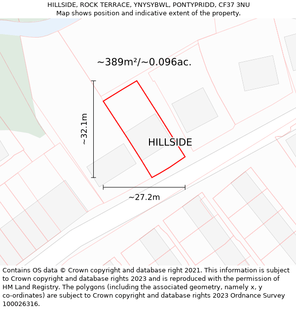 HILLSIDE, ROCK TERRACE, YNYSYBWL, PONTYPRIDD, CF37 3NU: Plot and title map