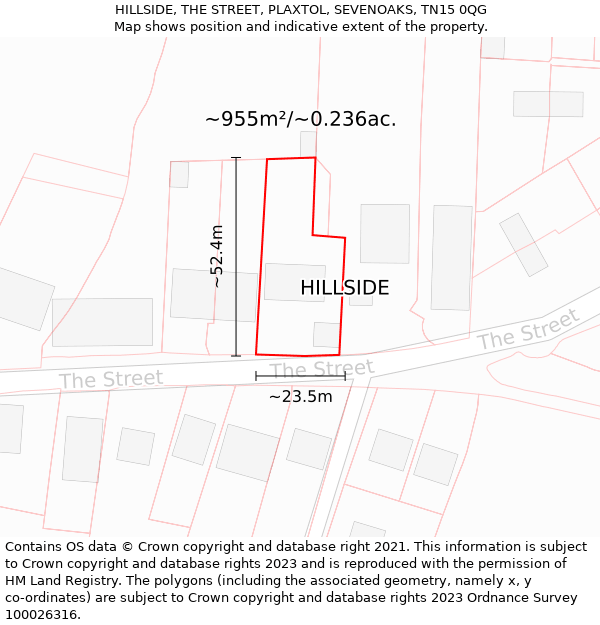HILLSIDE, THE STREET, PLAXTOL, SEVENOAKS, TN15 0QG: Plot and title map