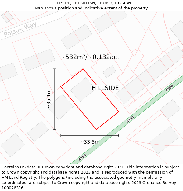 HILLSIDE, TRESILLIAN, TRURO, TR2 4BN: Plot and title map