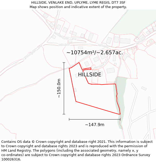 HILLSIDE, VENLAKE END, UPLYME, LYME REGIS, DT7 3SF: Plot and title map