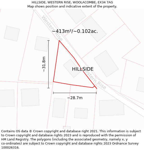 HILLSIDE, WESTERN RISE, WOOLACOMBE, EX34 7AG: Plot and title map