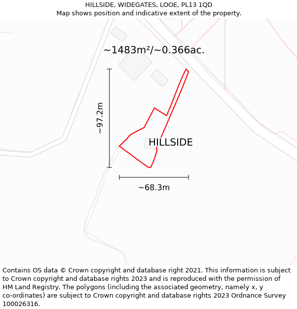 HILLSIDE, WIDEGATES, LOOE, PL13 1QD: Plot and title map