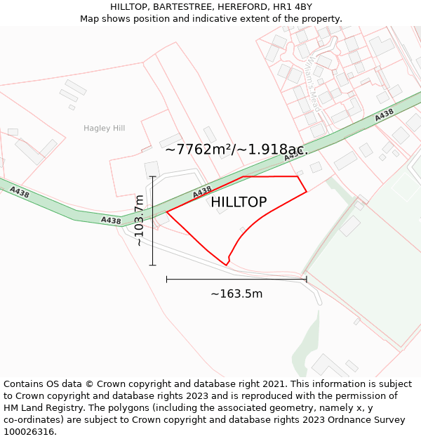 HILLTOP, BARTESTREE, HEREFORD, HR1 4BY: Plot and title map