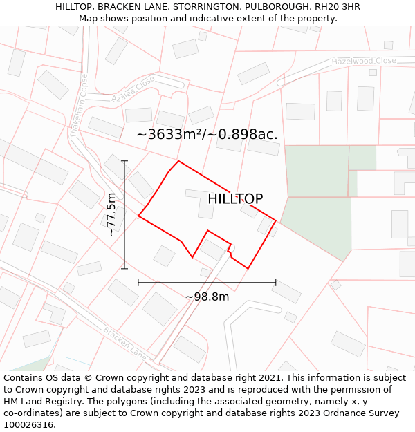 HILLTOP, BRACKEN LANE, STORRINGTON, PULBOROUGH, RH20 3HR: Plot and title map