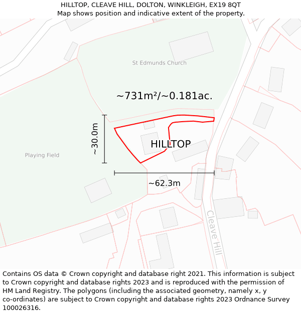 HILLTOP, CLEAVE HILL, DOLTON, WINKLEIGH, EX19 8QT: Plot and title map