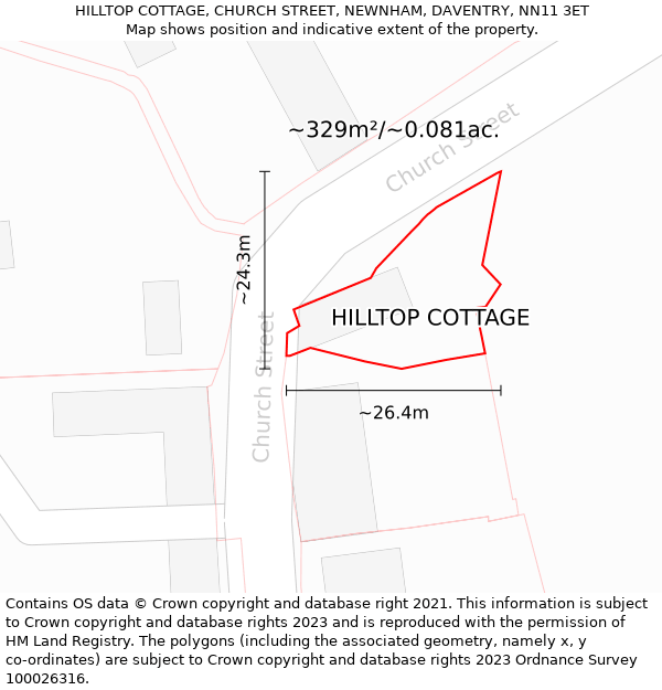 HILLTOP COTTAGE, CHURCH STREET, NEWNHAM, DAVENTRY, NN11 3ET: Plot and title map