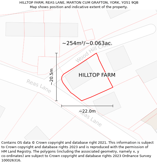 HILLTOP FARM, REAS LANE, MARTON CUM GRAFTON, YORK, YO51 9QB: Plot and title map