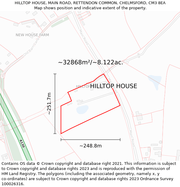 HILLTOP HOUSE, MAIN ROAD, RETTENDON COMMON, CHELMSFORD, CM3 8EA: Plot and title map