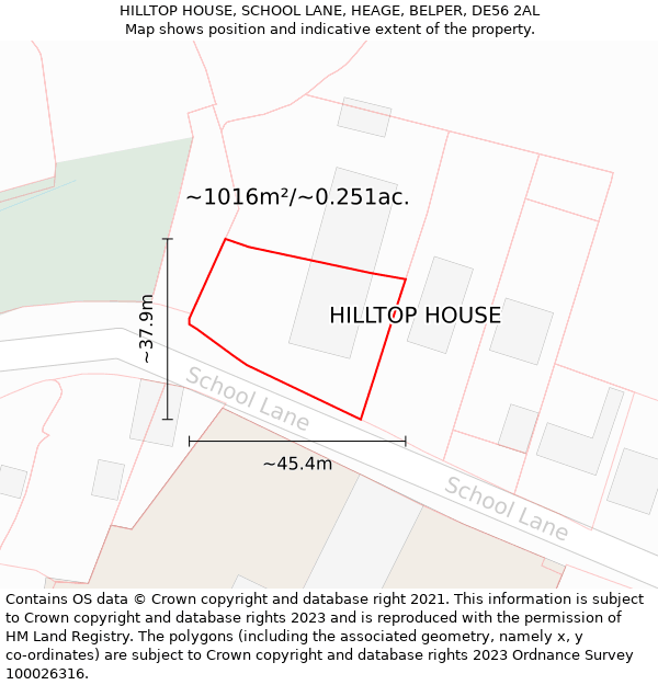 HILLTOP HOUSE, SCHOOL LANE, HEAGE, BELPER, DE56 2AL: Plot and title map