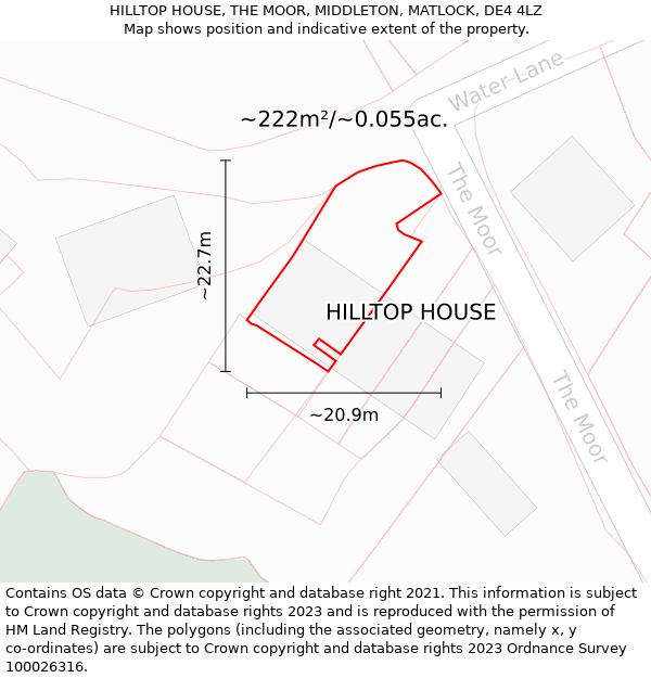 HILLTOP HOUSE, THE MOOR, MIDDLETON, MATLOCK, DE4 4LZ: Plot and title map