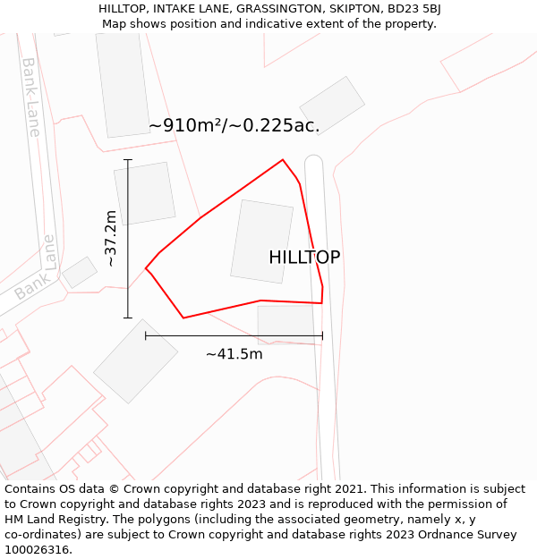 HILLTOP, INTAKE LANE, GRASSINGTON, SKIPTON, BD23 5BJ: Plot and title map