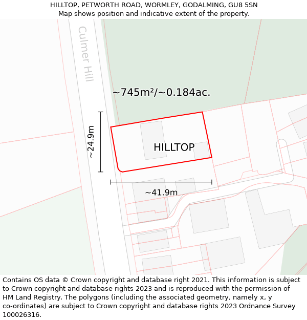 HILLTOP, PETWORTH ROAD, WORMLEY, GODALMING, GU8 5SN: Plot and title map