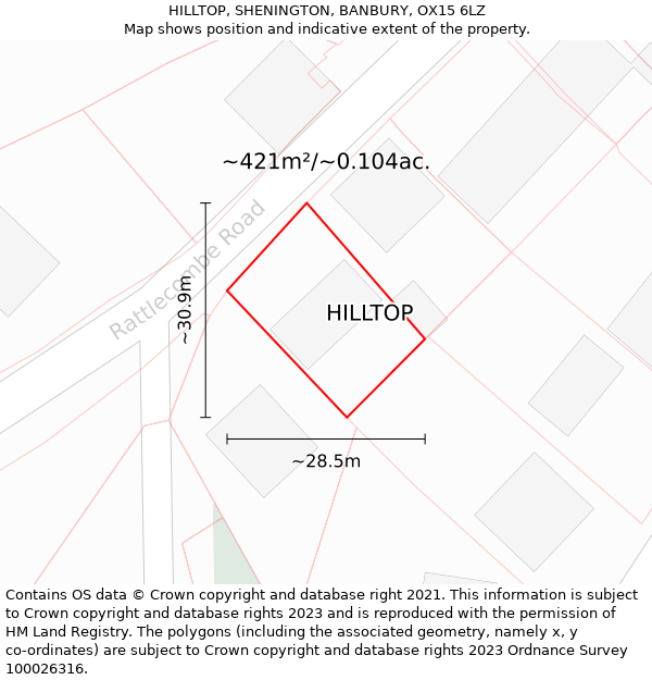 HILLTOP, SHENINGTON, BANBURY, OX15 6LZ: Plot and title map