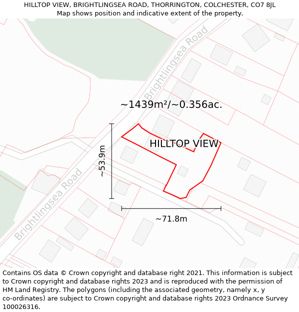 HILLTOP VIEW, BRIGHTLINGSEA ROAD, THORRINGTON, COLCHESTER, CO7 8JL: Plot and title map