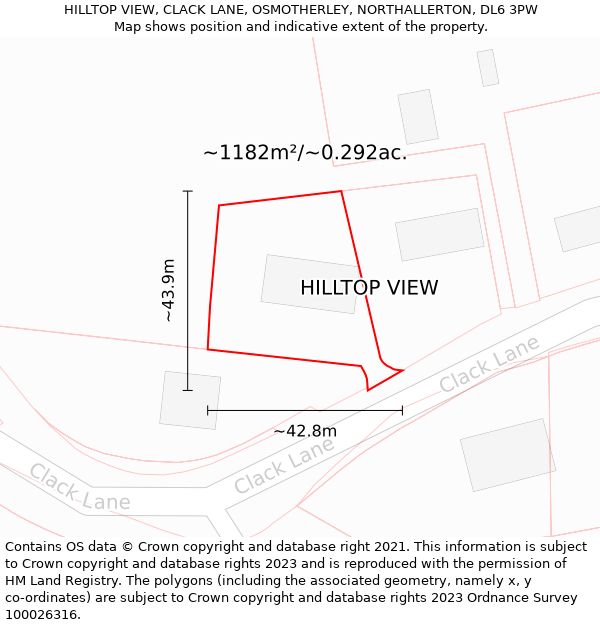 HILLTOP VIEW, CLACK LANE, OSMOTHERLEY, NORTHALLERTON, DL6 3PW: Plot and title map