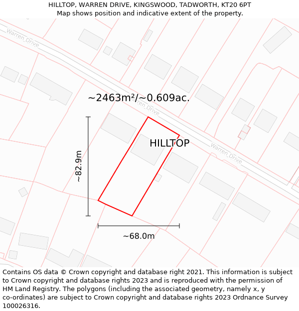 HILLTOP, WARREN DRIVE, KINGSWOOD, TADWORTH, KT20 6PT: Plot and title map